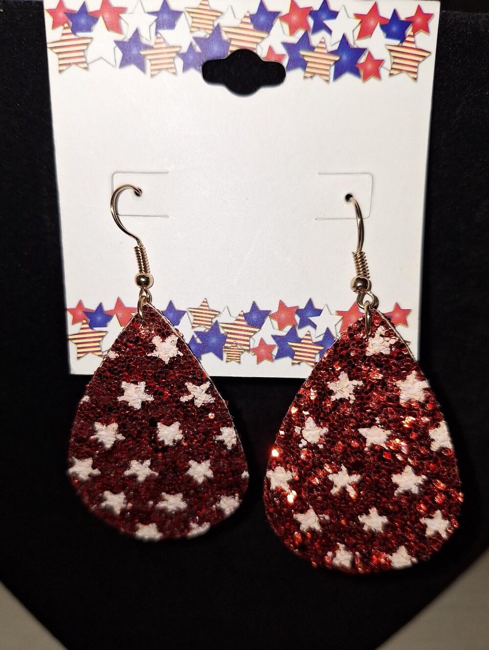 Red Glitter Star Teardrop Earrings - Women Jewelry